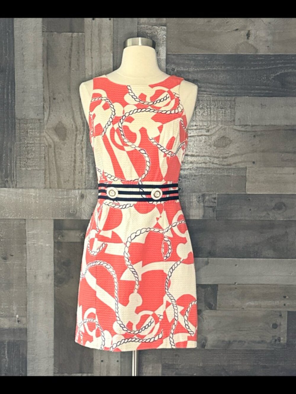 Lilly Pulitzer coral white sleeveless dress size 2 nautical anchor coastal party